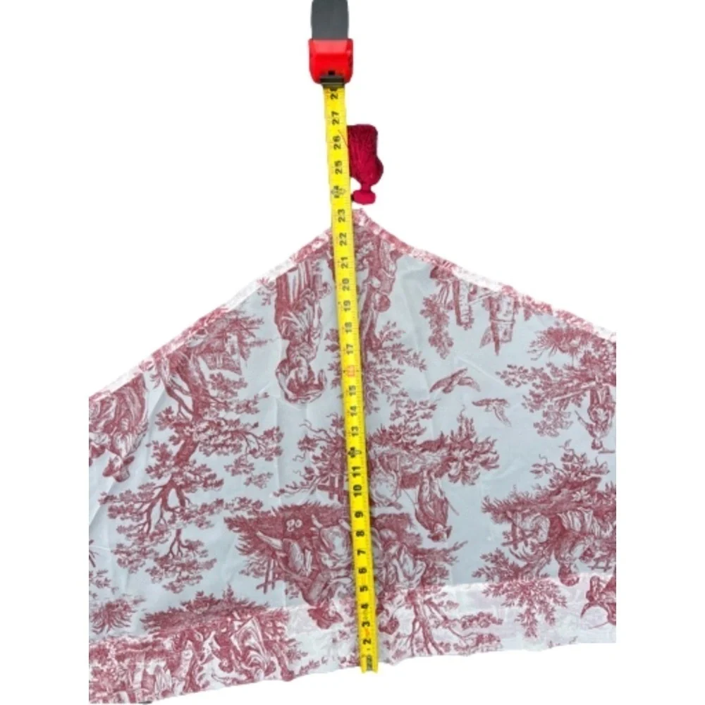 Set Of 2 Sheer Vintage Waverly Red Toile Drapery‎ & Valence Country Life Weekend